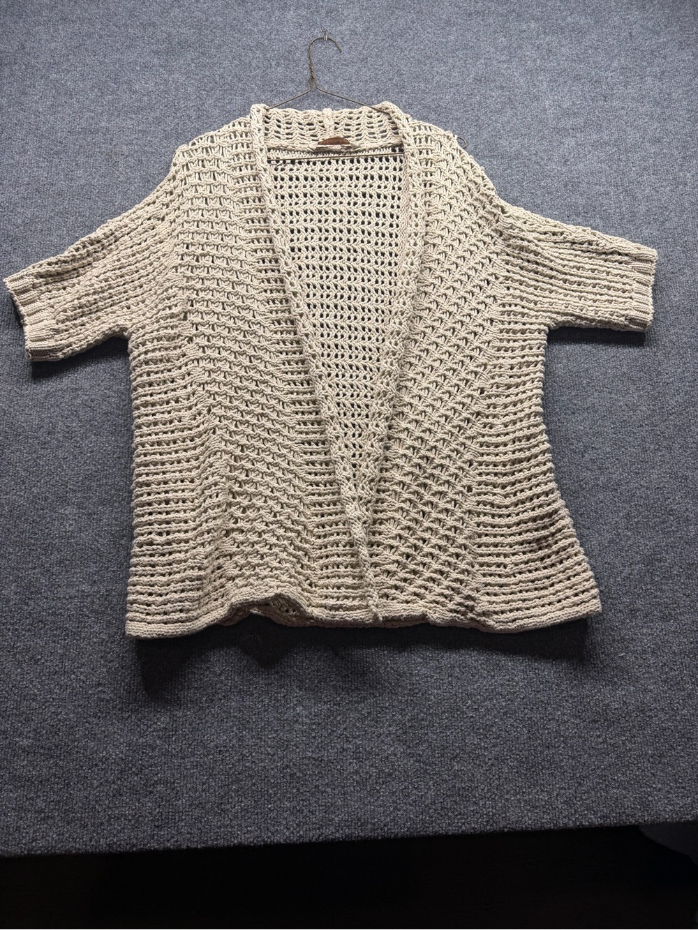 Soft Surroundings Cream Open-Weave Short-Sleeve Cardigan